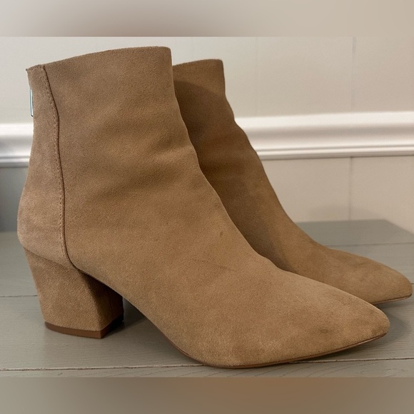 Steve Madden Sz 8 Women's Leather Suede Tan Ankle Boots Pointed Toe Booties - Picture 10 of 10